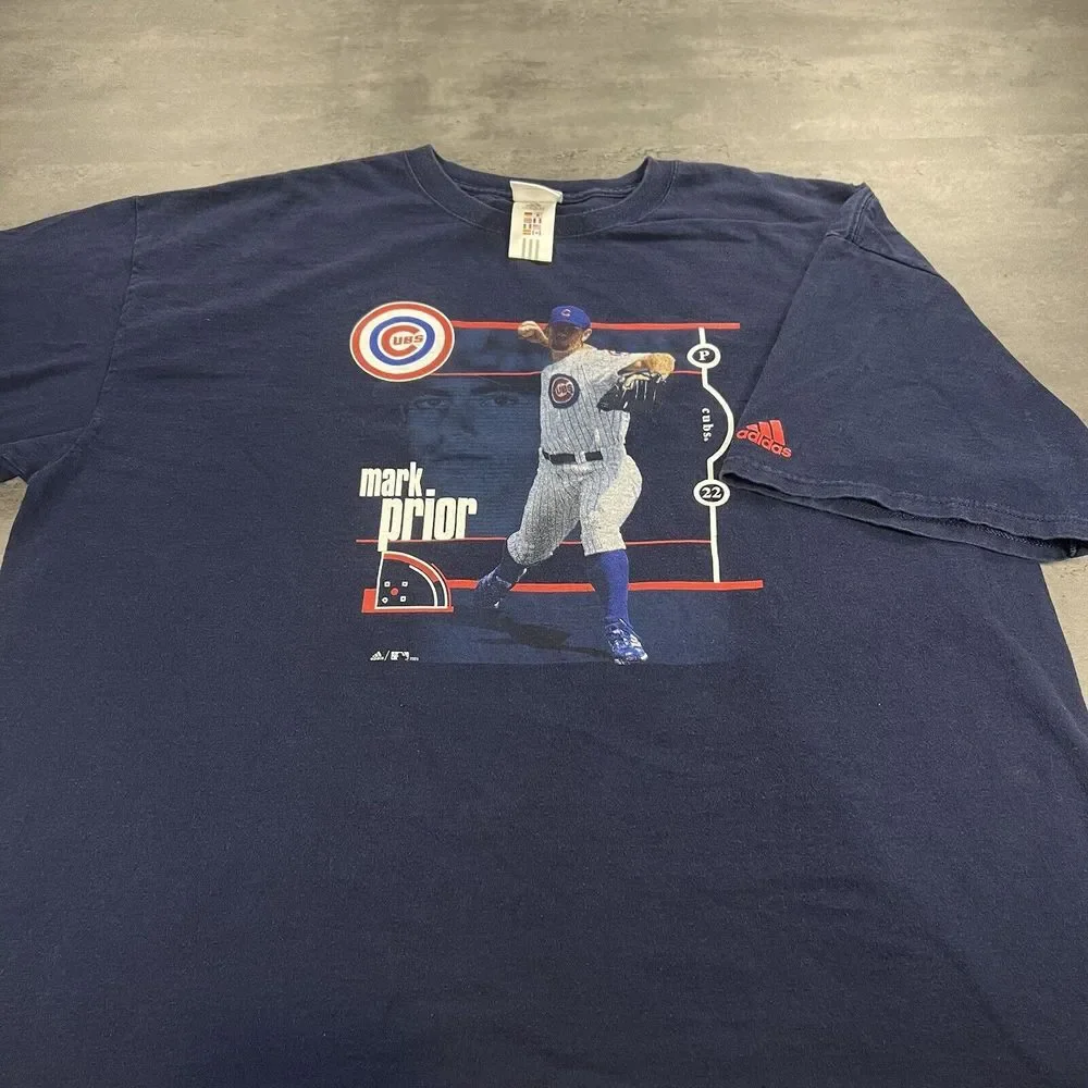 Adidas Chicago Cubs Shirt Adult 2XL XXL Blue Player Caricature MLB Baseball Mens
